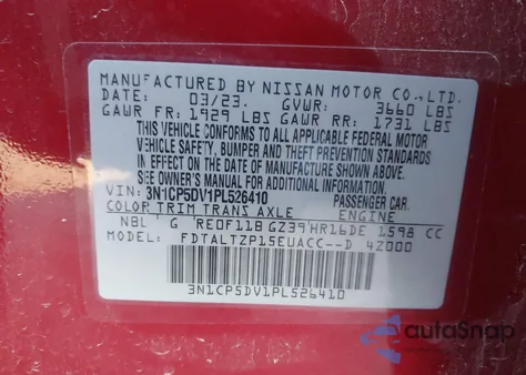 2023 Nissan Kicks Sr Xtronic Cvt z USA, uszkodzony, nr VIN 3N1CP5DV1PL526410